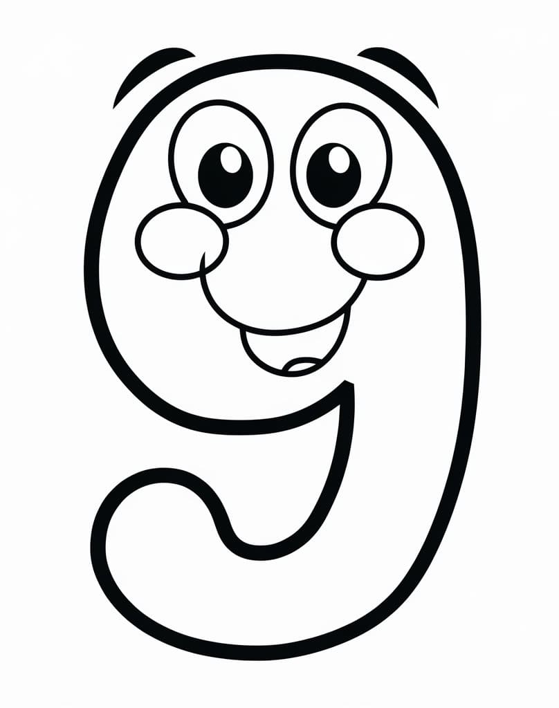 Coloriage Chiffre 9 Mignon