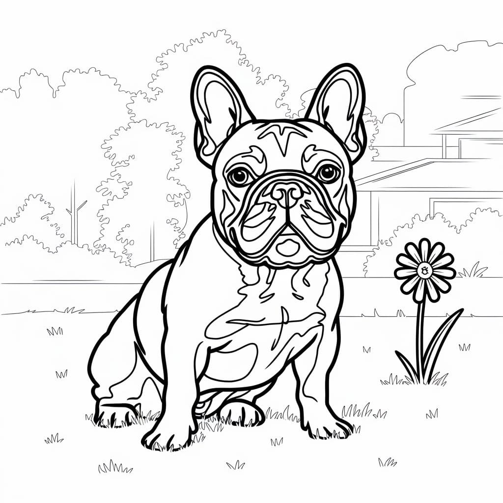 Coloriage Gratuit Bouledogue Français Pour les Enfants