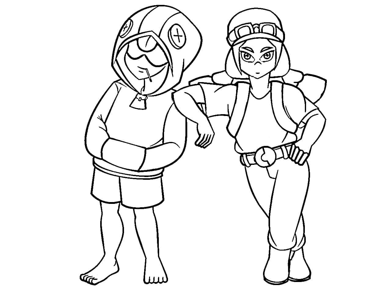 Coloriage Leon et Jessie de Brawl Stars