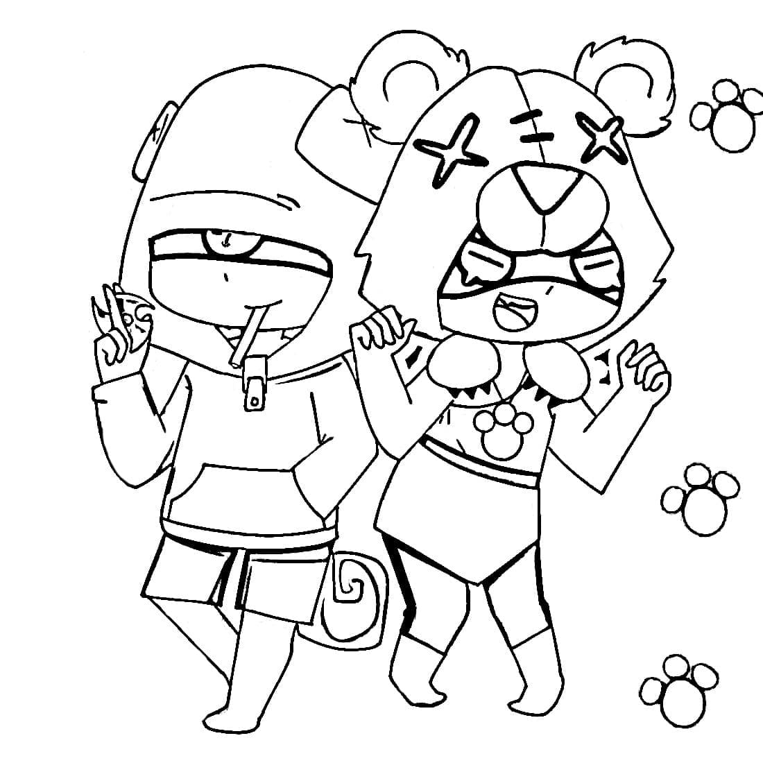Coloriage Leon et Nita de Brawl Stars