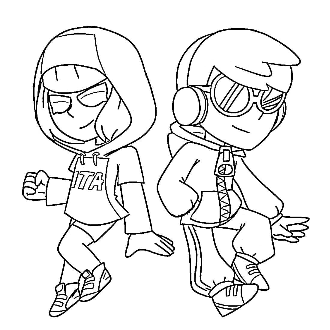 Coloriage Nita et Leon Brawl Stars