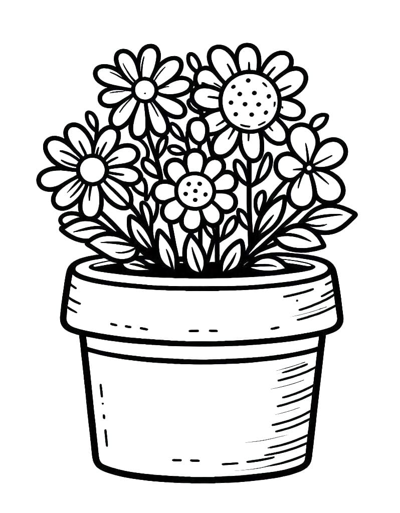 Coloriage Beau pot de fleurs