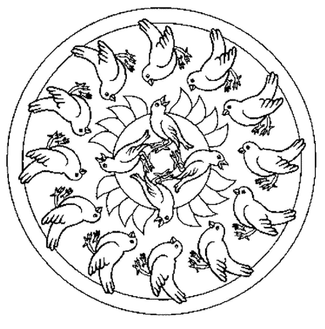 Coloriage Dessin Gratuit de Mandala Oiseau