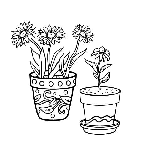 Coloriage Deux pots de fleurs