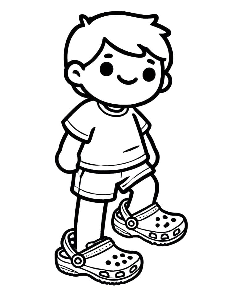 Coloriage Garçon Mignon Porte des Crocs