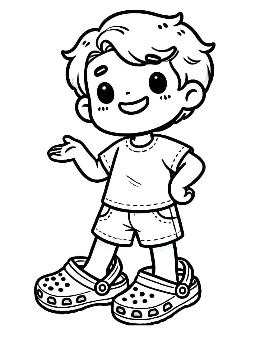 Coloriage Un Garçon Mignon Porte des Crocs