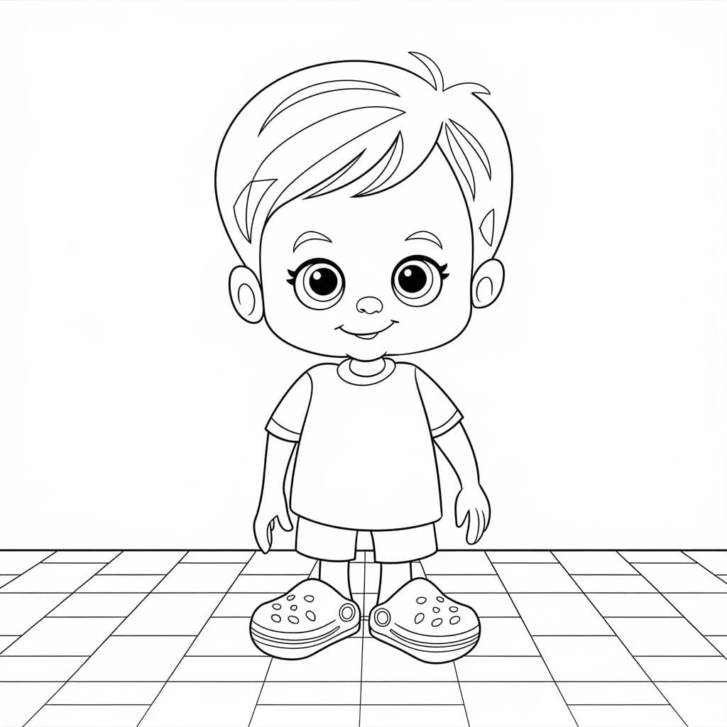 Coloriage Un Garçon Porte des Crocs