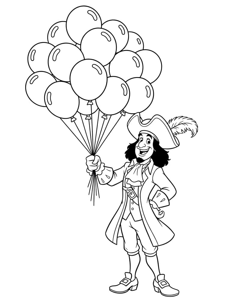 Coloriage Capitaine Crochet avec des Ballons