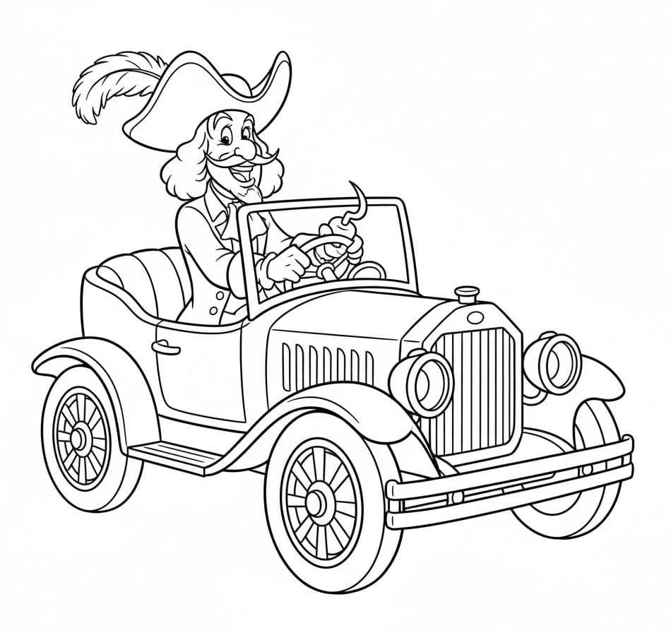 Coloriage Capitaine Crochet Conduit une Voiture