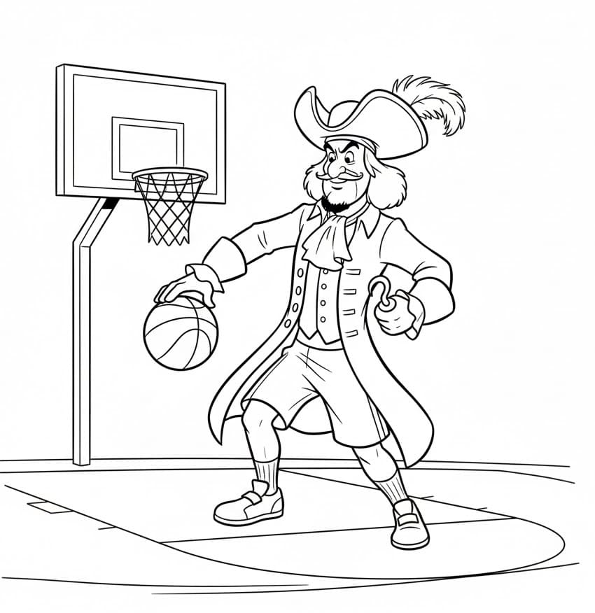 Coloriage Capitaine Crochet Joue au Basket