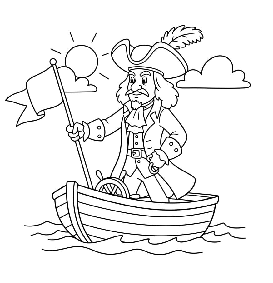 Coloriage Capitaine Crochet sur le Bateau