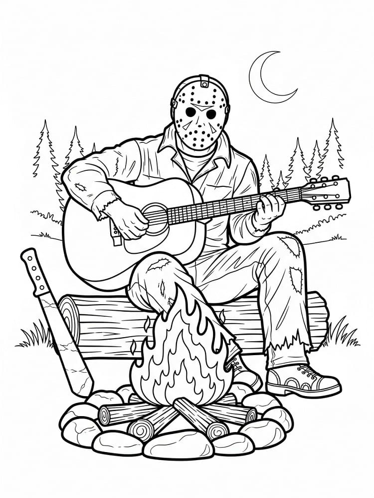 Coloriage Jason Voorhees joue de la guitare
