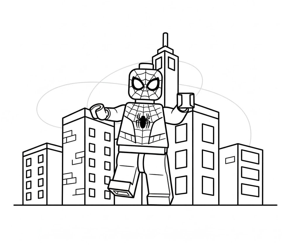 Coloriage Lego spiderman dans la ville