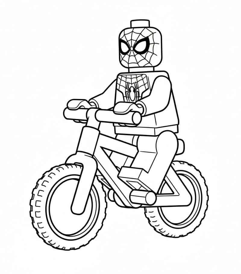 Coloriage Lego spiderman fait du vélo