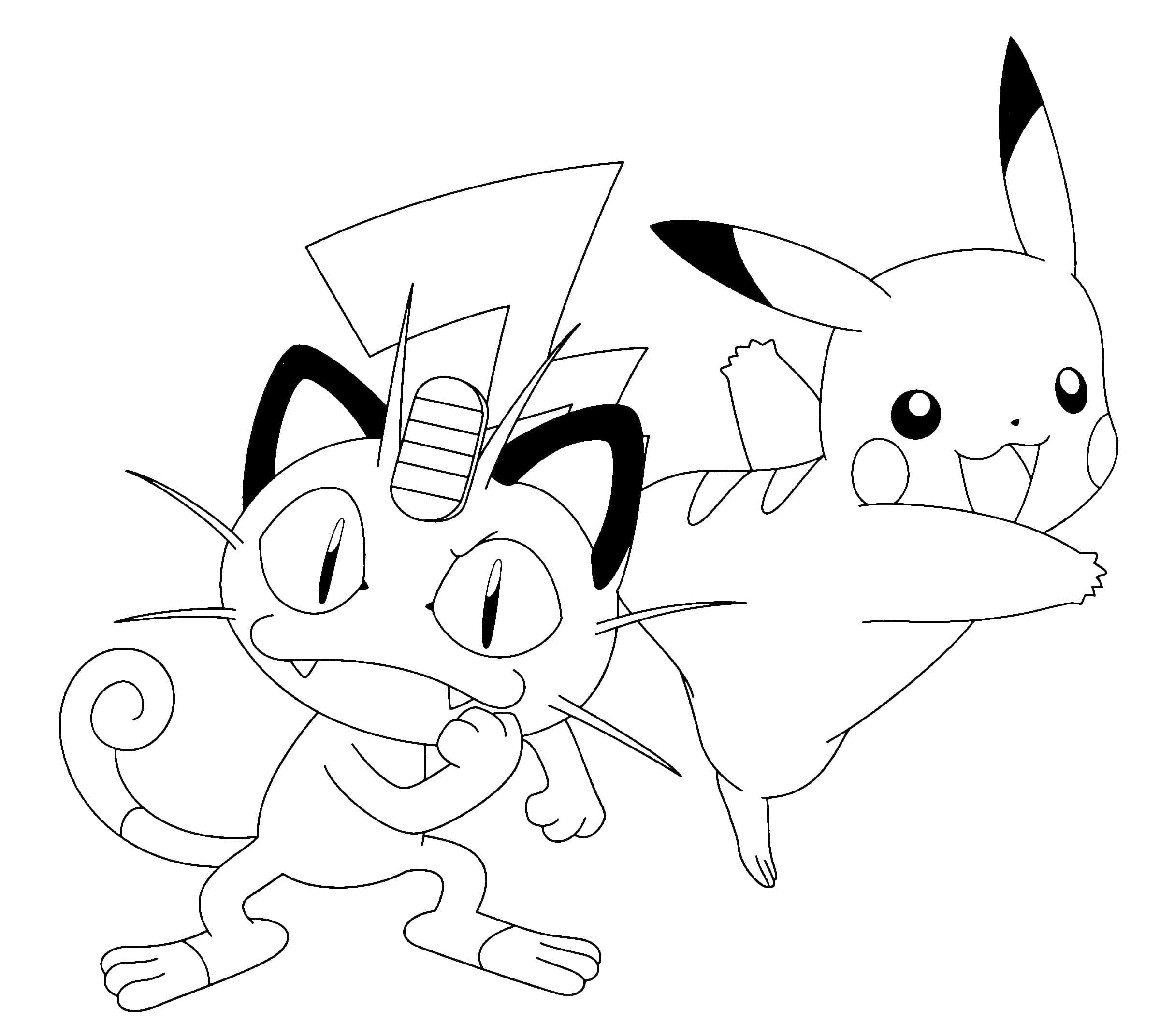 Miaouss et Pikachu Coloriage Miaouss et Pikachu