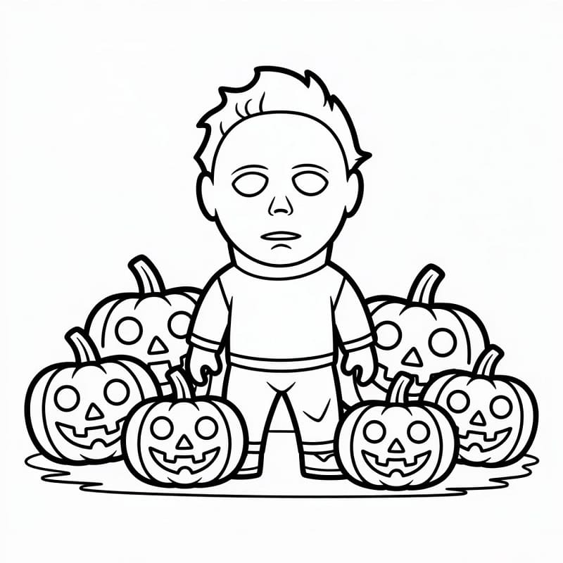 Coloriage Michael Myers avec Citrouilles d'Halloween