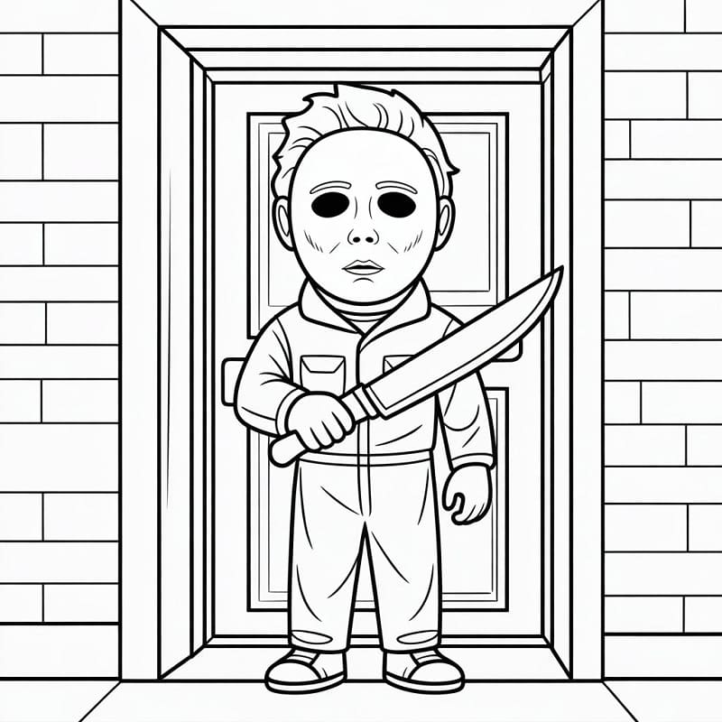 Coloriage Michael Myers avec un grand couteau