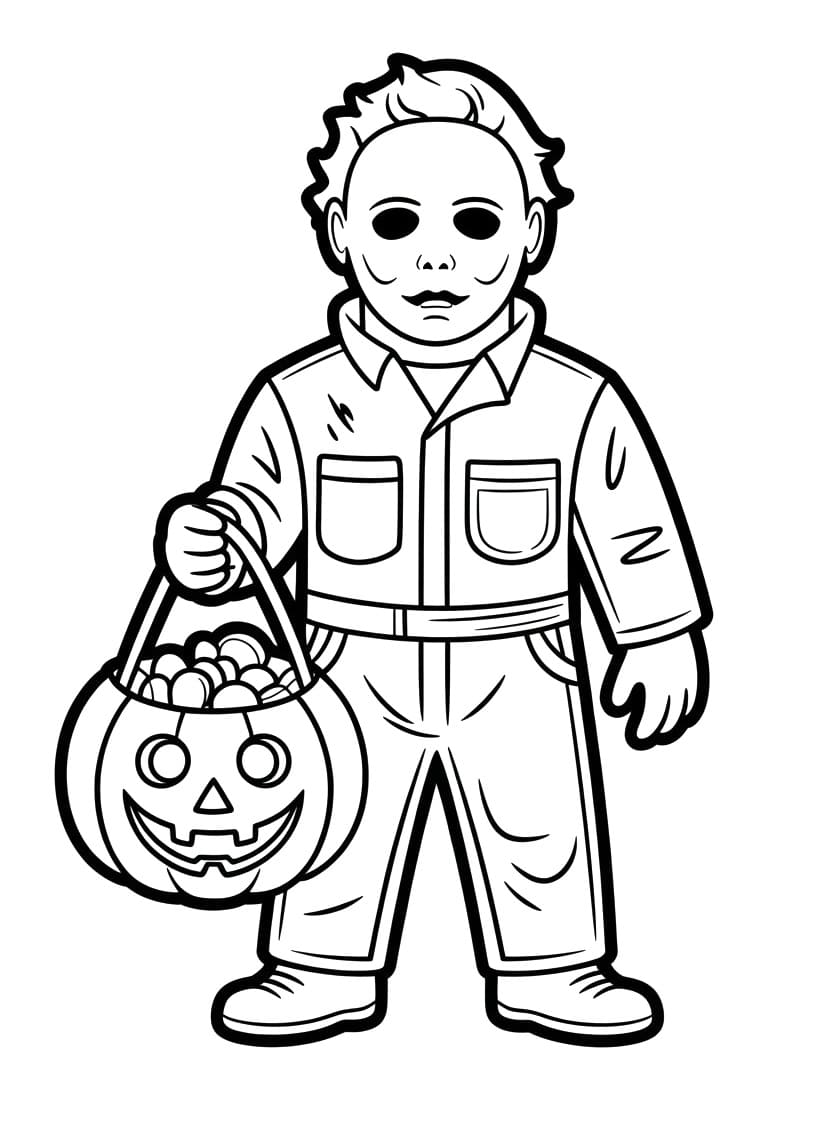 Coloriage Michael Myers avec un sac de bonbons