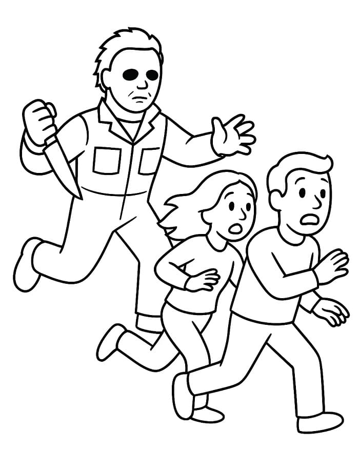 Coloriage Michael Myers chasse les gens