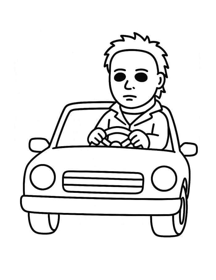 Coloriage Michael Myers conduit une voiture