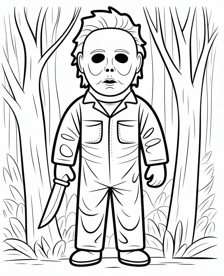 Coloriage Michael Myers dans la forêt