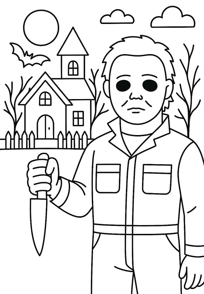 Coloriage Michael Myers et la maison hantée