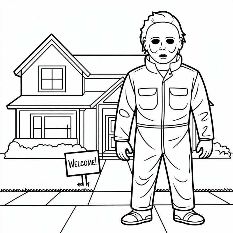 Coloriage Michael Myers et la maison