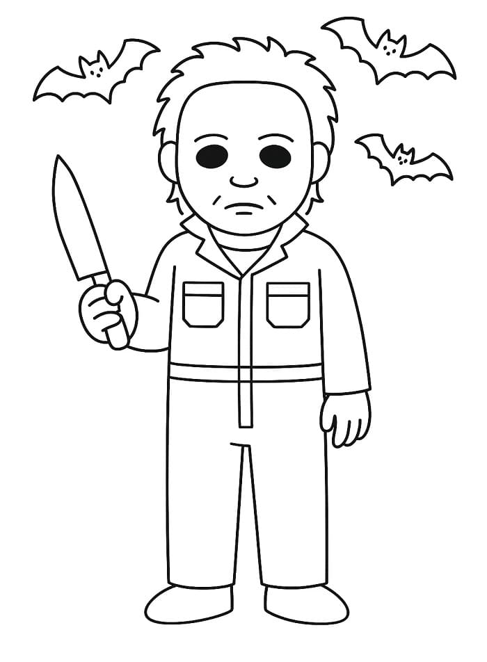 Coloriage Michael Myers et les chauves-souris
