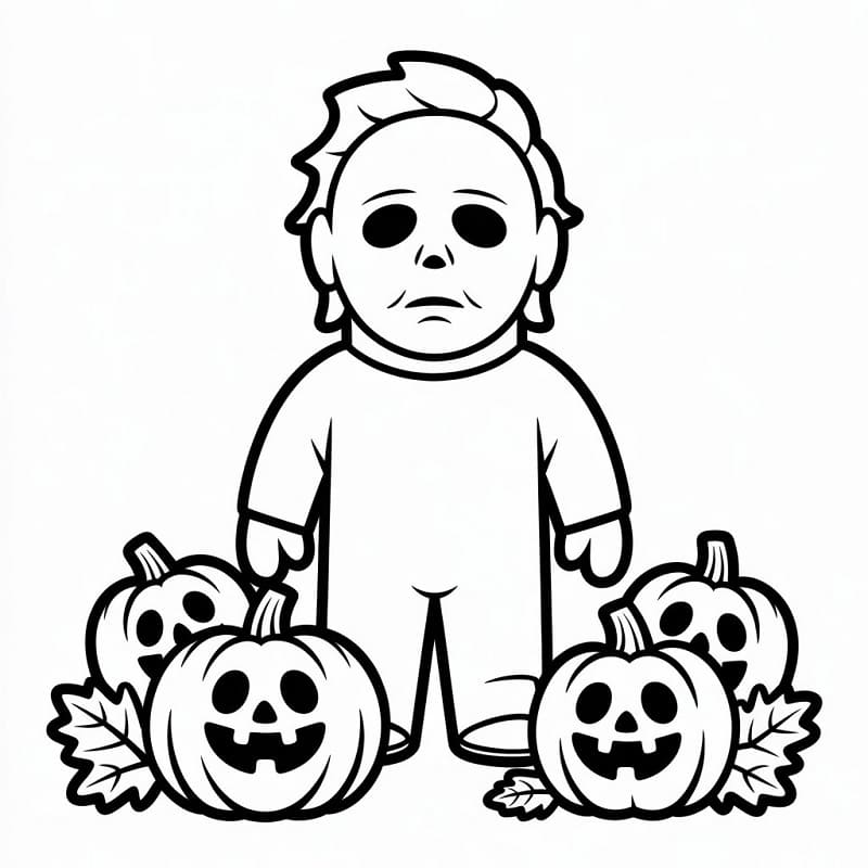 Coloriage Michael Myers et les Citrouilles d'Halloween