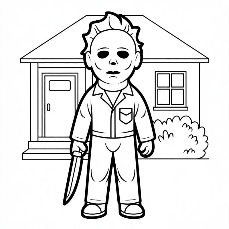 Coloriage Michael Myers et maison