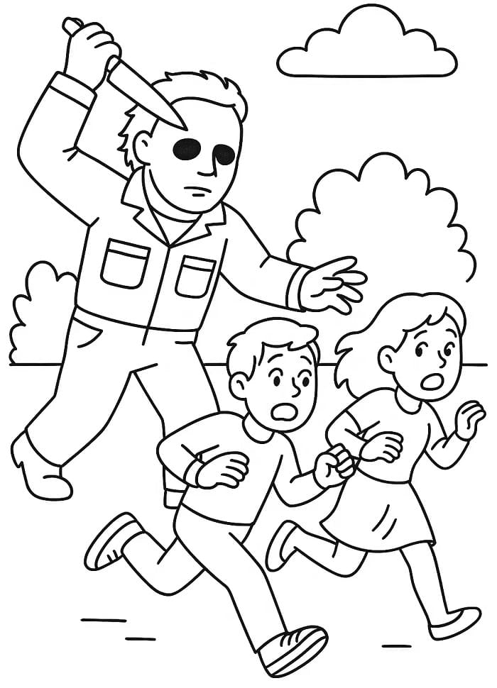 Coloriage Michael Myers poursuit les gens