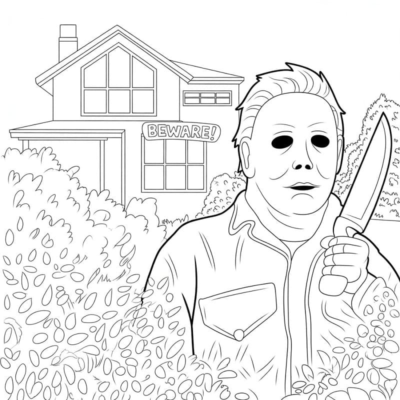 Coloriage Michael Myers se cache