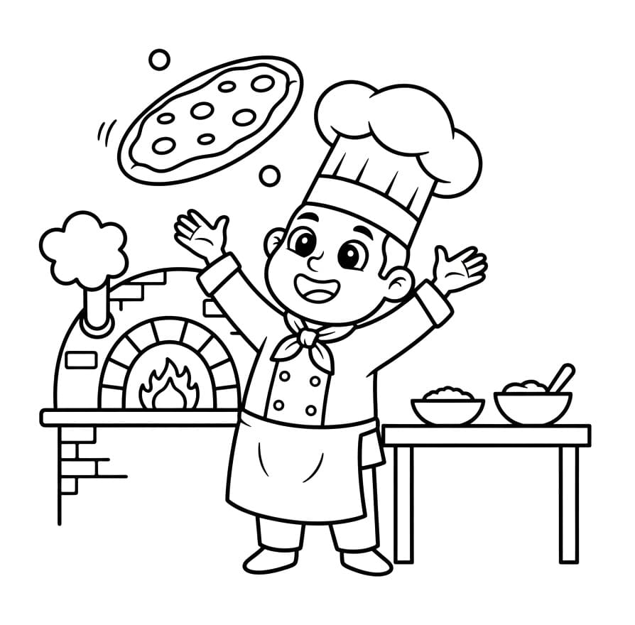 Pizzaiolo Heureux Coloriage Pizzaiolo Heureux