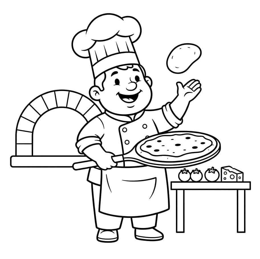 Pizzaiolo Joyeux Coloriage Pizzaiolo Joyeux