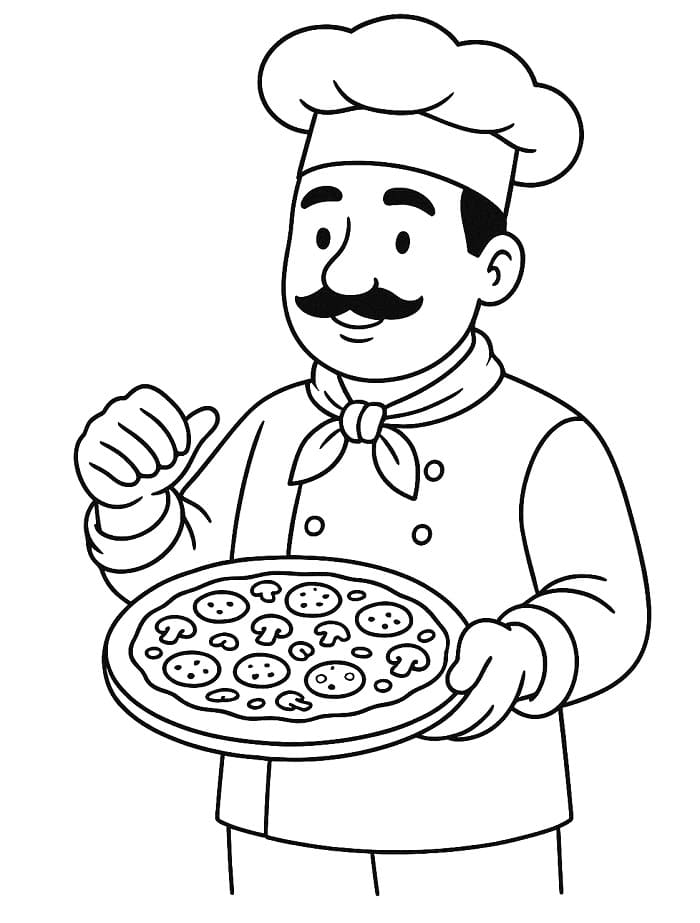 Pizzaïolo Souriant Coloriage Pizzaïolo Souriant