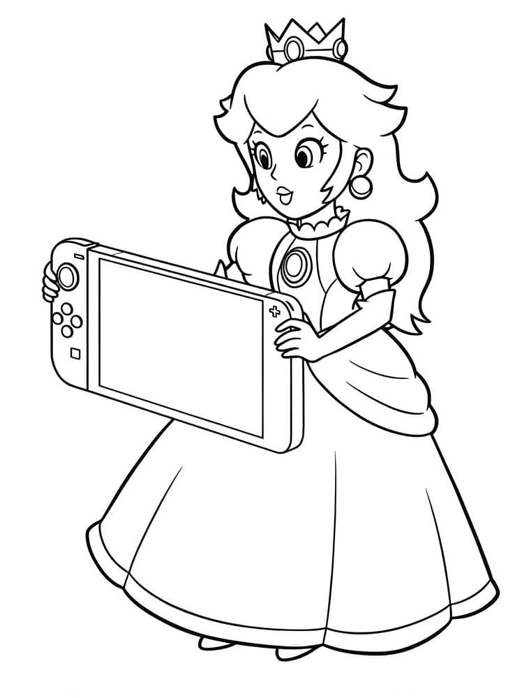 Coloriage Princesse Peach et Nintendo Switch