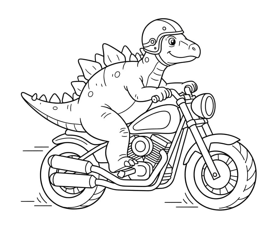 Stégosaure à moto Coloriage Stégosaure à moto