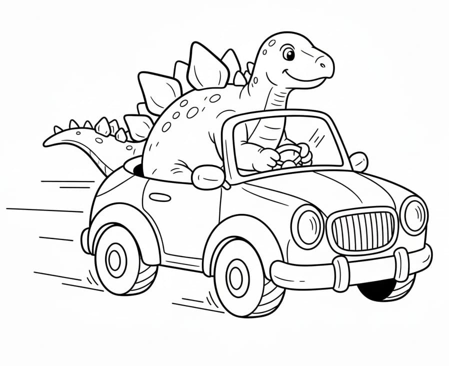 Stégosaure conduit une voiture Coloriage Stégosaure conduit une voiture
