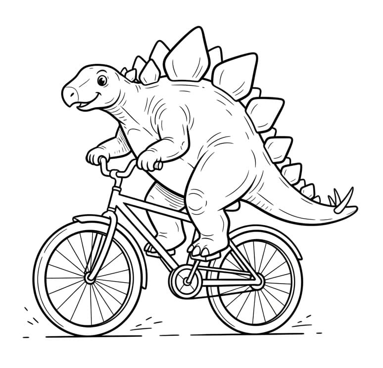 Stégosaure fait du vélo Coloriage Stégosaure fait du vélo