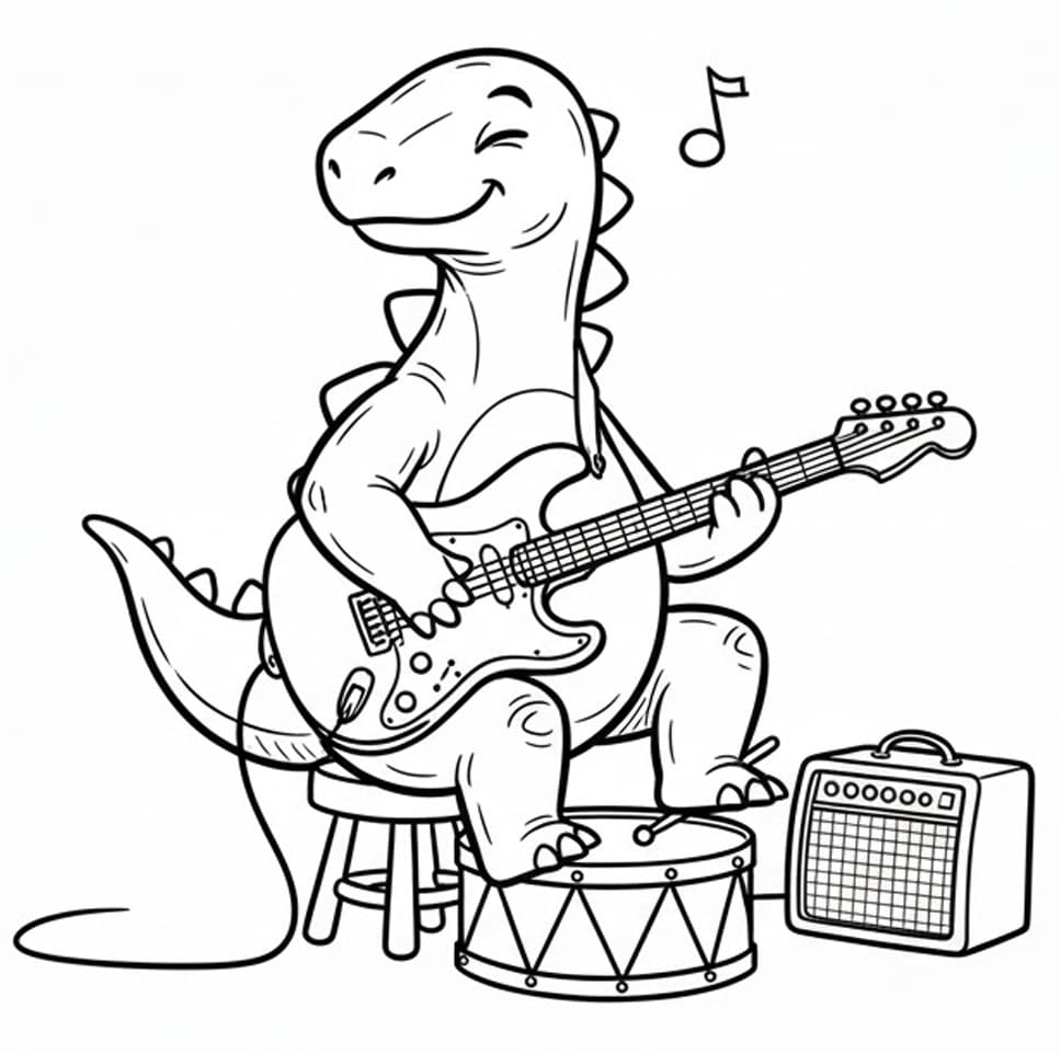 Stégosaure joue de la guitare Coloriage Stégosaure joue de la guitare