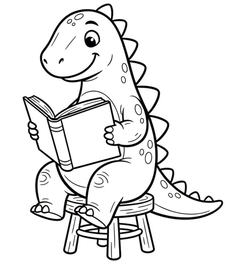 Stégosaure lisant un livre Coloriage Stégosaure lisant un livre