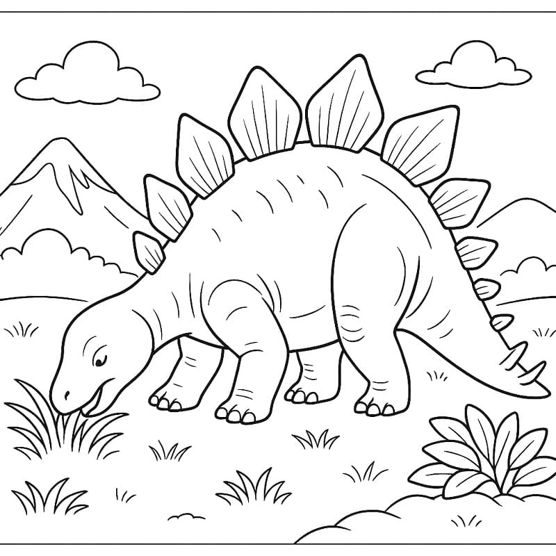 Stégosaure mangeant de l'herbe Coloriage Stégosaure mangeant de l'herbe