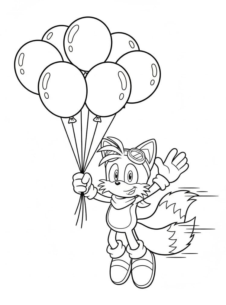 Coloriage Tails avec des ballons