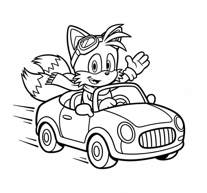 Coloriage Tails conduit une voiture