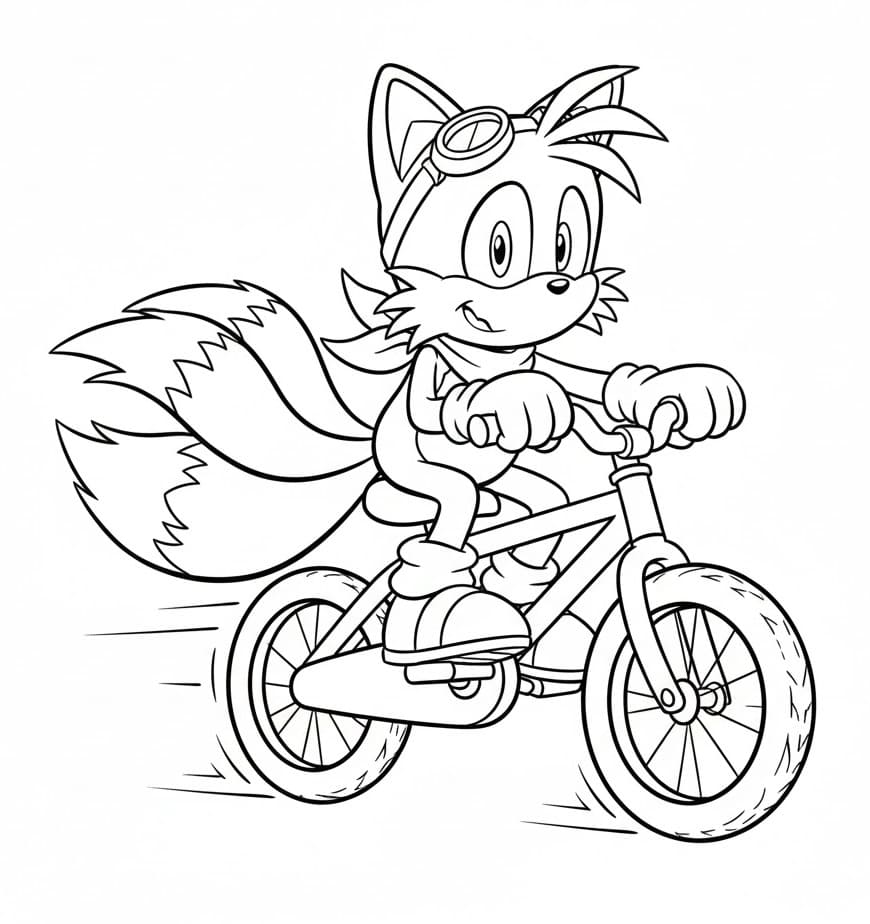 Coloriage Tails fait du vélo