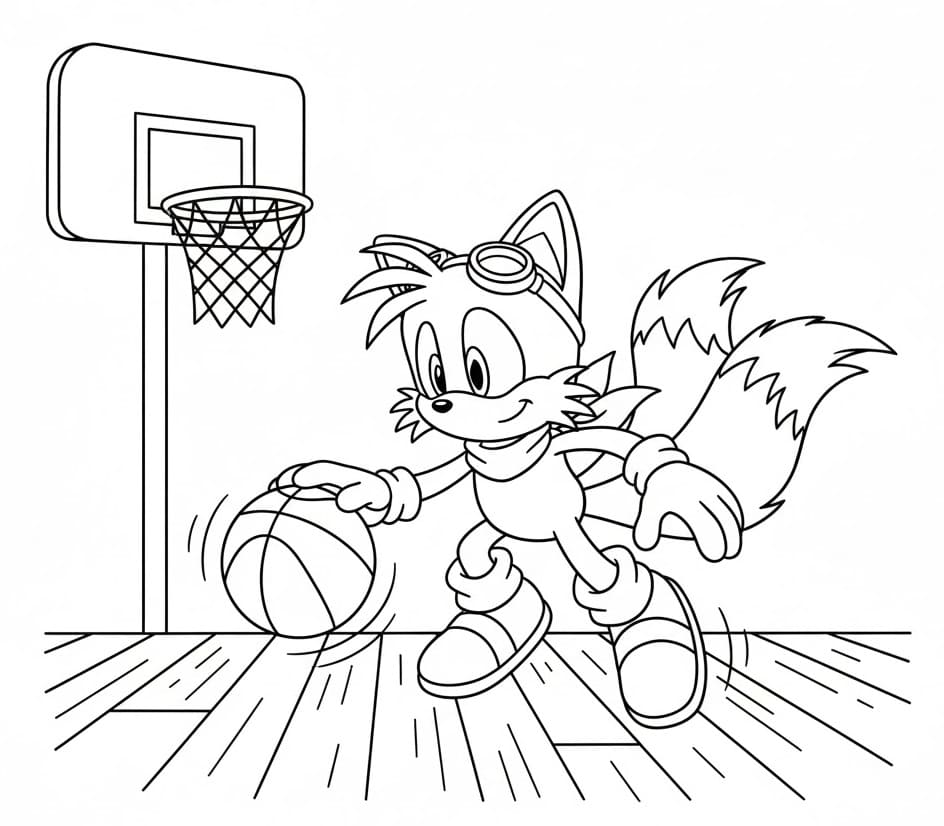 Coloriage Tails joue au basket