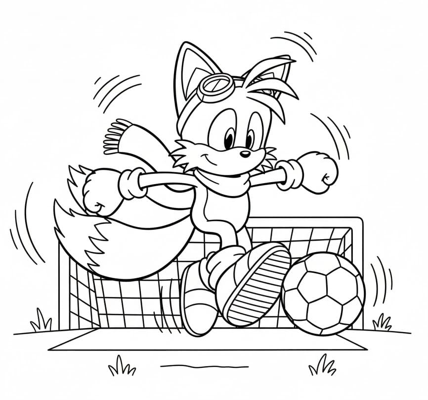 Coloriage Tails joue au football
