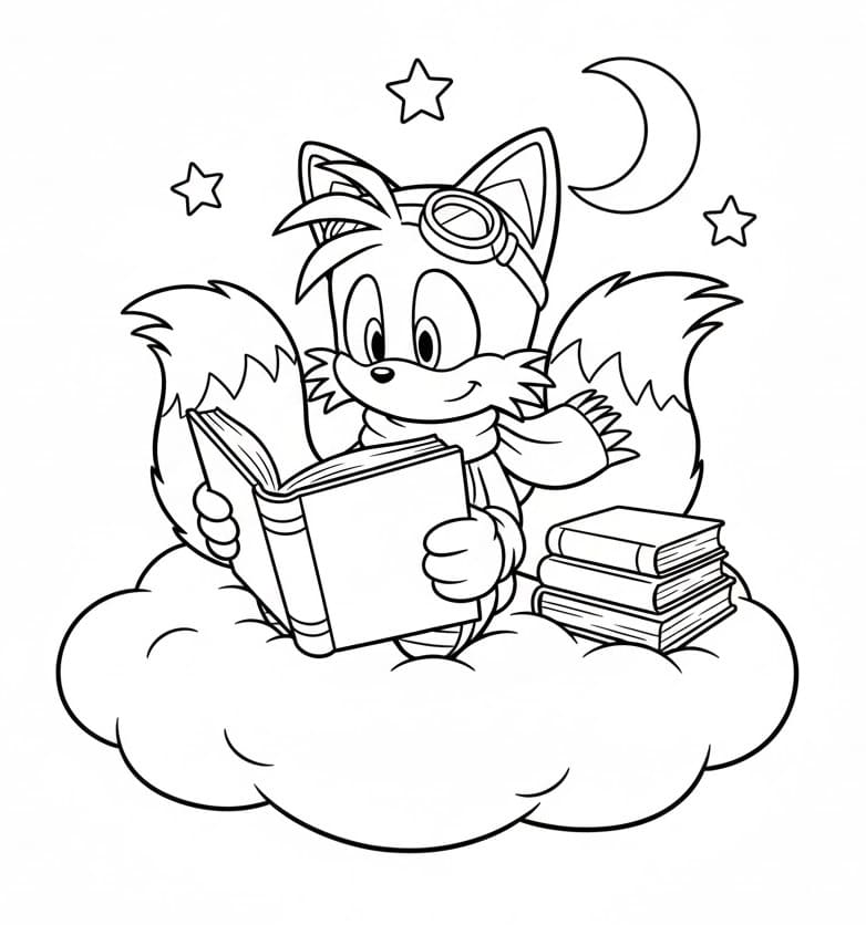 Coloriage Tails lit un livre