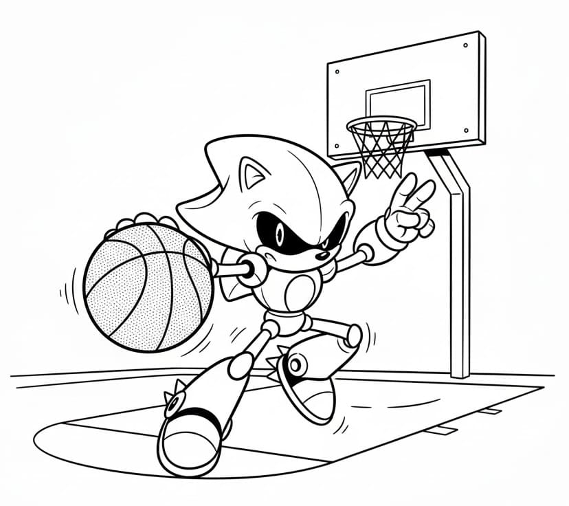 Coloriage Metal Sonic Joue au Basket-ball