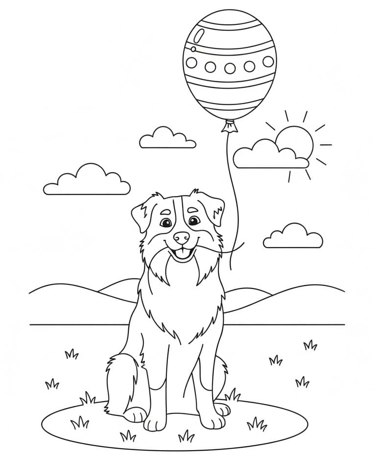 Coloriage Berger australien avec ballon